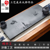 Tea tray black gold stone natural whole household simple master hand relief swallow tea table black gold stone tea tray large size