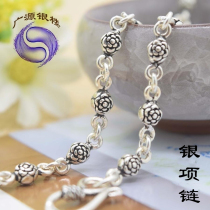 S925 pure silver necklace Japan-ROK version Fashion solid rose woman lock bone chain retro Thai silver silver decorated with girlfriend