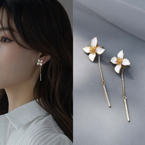 Flower earrings womens summer 2021 new long tassel earrings summer temperament High sense light luxury ear decoration tide