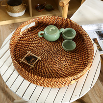 Constant high rattan knitted tea tray by hand imported round hand containing basket tea set tray of pastry tray fruit tray