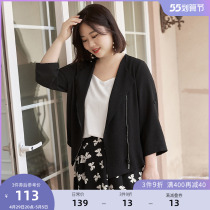 MsShe Big Code Womens Dress 2022 New Summer Dress Fat Mm Display Slim Fit Collar Type Nail Bead Zip 70% Sleeve Jacket