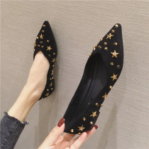Hong Kong fashion brand fashion suede single shoes womens pointed head 2020 spring new wild fairy wind shallow mouth rivet womens shoes