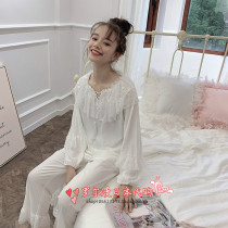 Japan Soft Honeys Long Sleeve Pyjamas Women Lace Lotus Leaf Side Spring Autumn Teenage Girls Home Suits Two Sets