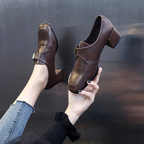 Small leather shoes female British 2021 New Autumn Spring and Autumn Net red Joker thick heel square head Lefu high heel single shoes