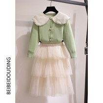 Girl set autumn 2021 children foreign fashion fashion Net Red Han fan childrens clothing baby Autumn Sweater two-piece tide