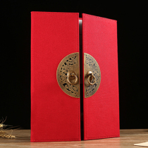 Environmental protection linen classical wedding banquet menu wine list Production design Chinese style national style big house door menu customization