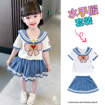 jk uniform skirt childrens dress summer dress 2023 new girls navy collar college Fengshui hand suit two-piece tide