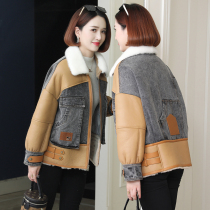 zqqz sheep fur one fur coat womens 2021 new mink fur collar down jacket denim coat 2251