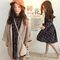 Girls autumn 2021 new Korean version of the dress in the big child foreign style floral dress childrens sweet retro princess dress