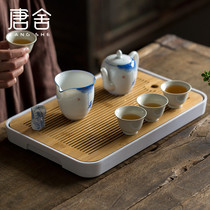Tangshe simple bamboo tea tray Household Kung Fu tea set Japanese dry tea table Living room balcony water storage tray Modern