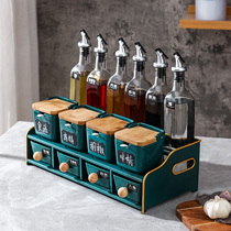 Household kitchen seasoning box Seasoning bottle can oil pot combination set Nordic light luxury Emerald seasoning jar storage