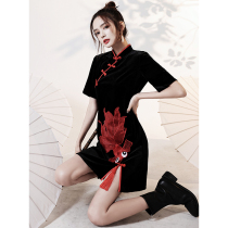 Black cheongsam 2021 new young model improved daily autumn girl national tide Chinese style dress short