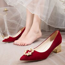Wedding Shoes Women 2022 New Spring Bridal Shoes Chinese show and clothes red High heels No tired footed wedding single shoes
