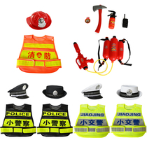 Childrens role-playing firefighter reflective vest kindergarten small traffic police uniform police performance costume male fire hat