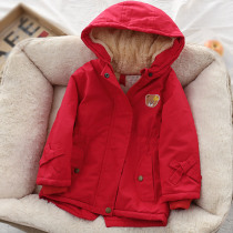 Girl plus velvet windbreaker thickened coat 2020 winter Korean version of female medium long child wind and warm children cotton suit