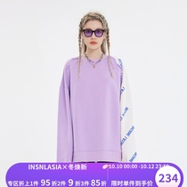 INSNLASIA original retro contrast color stitching sweater tide brand mens and womens niche design top