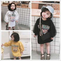 2021 autumn new girl Korean childrens clothing cute tiger lantern sleeve long T-shirt skirt wild tide