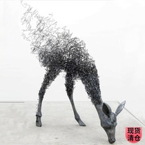 Creative wrought iron stainless steel deer sculpture decorations FRP animal sculpture floor crafts art ornaments