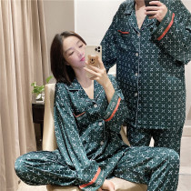 Spring and autumn loversmale and female style pyjamas thin ice silk silk cardio-hoodie with big code 200 catty emulated silk suit
