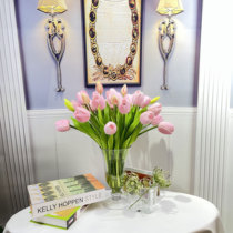 Modern hotel dining table glass fake tulip pink cup soft flower simulation