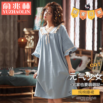 2021 new night dress womens pure cotton home clothes sweet princess wind net red burst thin short-sleeved pajamas summer