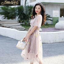 Mesh dress female spring French 2021 new summer temperament gentle wind waist Hepburn wind thin fairy dress