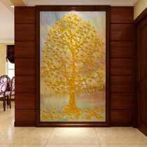 Customized art glass porch background wall carving simple style HD three-dimensional color carving living room partition money tree
