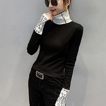 High collar double face suede undershirt woman autumn winter 2022 new foreign air grinding hair t-shirt woman long sleeve body 100 lap blouse