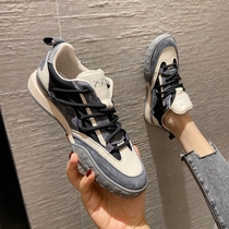 Small ckerwin Korean version trendy genuine leather splicing canvas Comeback Casual Board ~ Low Help Running