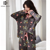 Sleepwear Lady Spring Autumn Pure Cotton Long Sleeve 2021 New Strawberry Sexy Full Cotton Home Suit Suit Can Outwear Tide Autumn Winter