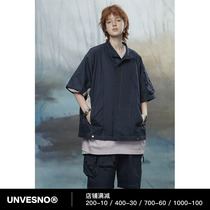 Unvesno (UN) functional short-sleeved retro brand loose summer couple cardigan lapel jacket coat