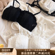 French retro-hollow cotton lace wire wipe out breast anti-disconnected shoulder ribbon breast crotch without steel ring gathering underwear