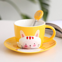 Relief animal lucky cat coffee cup saucer Cartoon creative ceramic mug water cup office business mixing cup