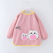 Crystal velvet autumn and winter childrens overalls baby anti-dressing and eating clothes kindergarten rice pocket long-sleeved baby protective clothes waterproof