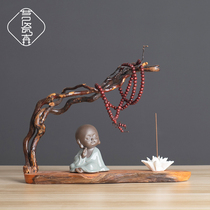 Zen Mind Swing Piece Creativity Little Monk Home Xuanguan Living Room Adornment Solid Wood Root Carved Weathered Wood Tea Table Small Furnishing
