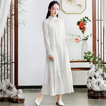 Like smoke Republic of China style literary dress female Chinese style daily improvement lace jacquard skirt L3528