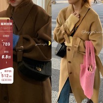 HEYGIRL Black Brother Korean version of loose neck lace double-sided tweed coat female temperament over knee hair jacket winter