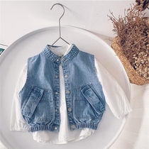 Female BMW A spring autumn children spring 2021 new boys casual denim waistcoat child minimalist overalls vest