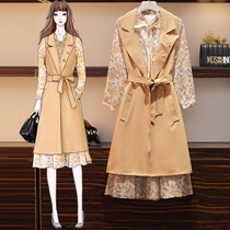  Big woman high-end large size womens clothing 2020 early autumn new fat mm foreign style age reduction and thin dress two-piece suit