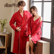 Spring Autumn Lovers Newlywed Red Festive Pyjamas Long Sleeves Pure Cotton Sleeping Dress Feminine Sleepwear Bride Wedding Suit