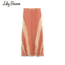 Lily Brown Spring and Summer Temperament Lace stitching pleated skirt LWFS191129