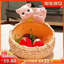 Cute pig key storage ornaments home living room creative light luxury door shelf
