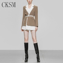 CKSM2021 autumn new womens fashion suit dress fake two-piece contrast long sleeves handsome OL street trend