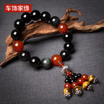 Car decoration home edge high-end obsidian Buddha beads stalls to ensure safe Tibetan silver Buddhist Lotus car gear beads