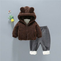 Boy gush suit autumn winter 2022 new baby thickened lamb suede children cotton clothes baby cotton clothing jacket