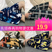 Summer mens young and middle-aged artificial cotton shorts plus fat pants beach pants cotton silk pajama pants home casual pants
