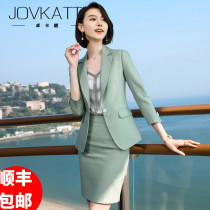 Socialite temperament mid-sleeve professional dress set dress Female high-end fashion President formal host white-collar front desk overalls