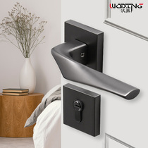 New Chinese style silent door lock Indoor door Bedroom magnetic modern simple household door lock Black split wooden door lock