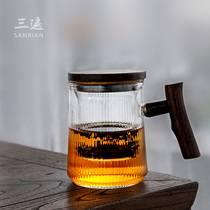 Wooden handle Glass cup Filter with lid Tea water separation Home office mug Single layer green tea cup flower tea