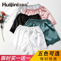 2021 Summer Silk Satin Lace Safety Pants Woman Loose Anti-Walk Light Beating Underpants Woman Outside Wearing Thin Inside Hitch Shorts